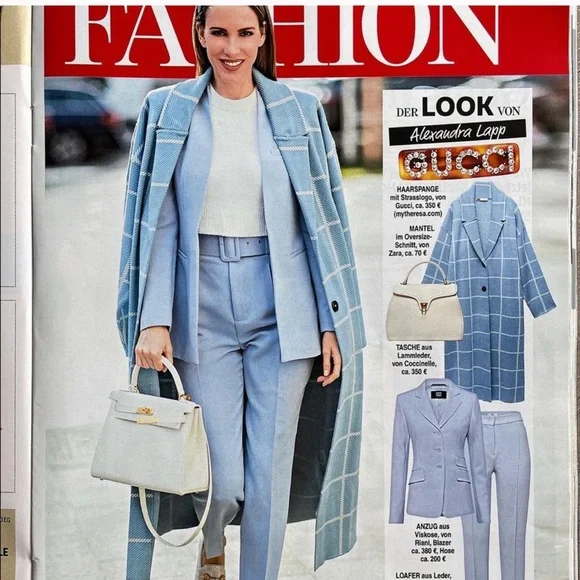 ZARA Plaid Knit Coat Blue White